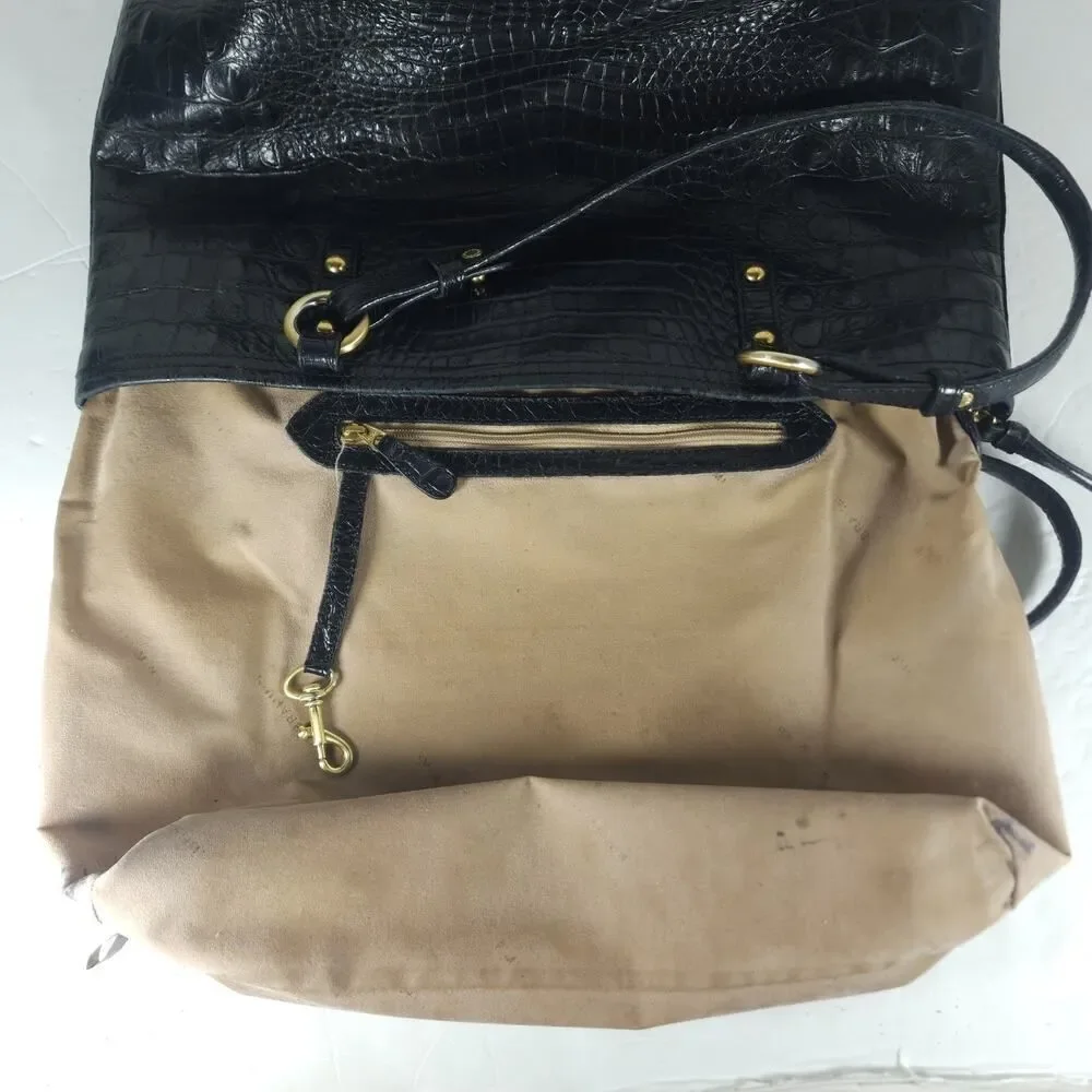 BRAHMIN Asher Medium Black Croc Embossed Melbourne Leather Tote bag